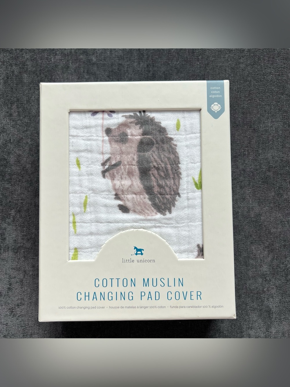 NIB Little Unicorn Cotton Muslin Changing Pad Cover- Hedgehogs